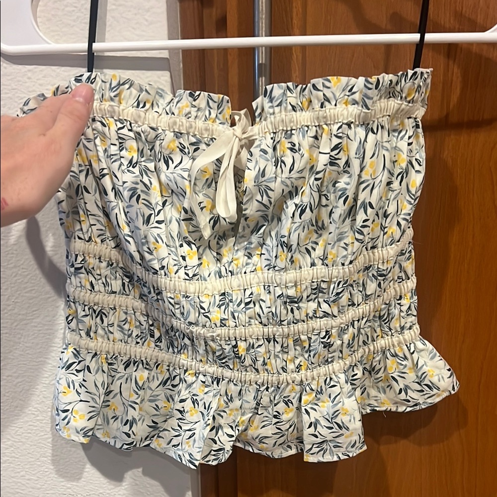 Floral Ruffle Top - Cream and Yellow